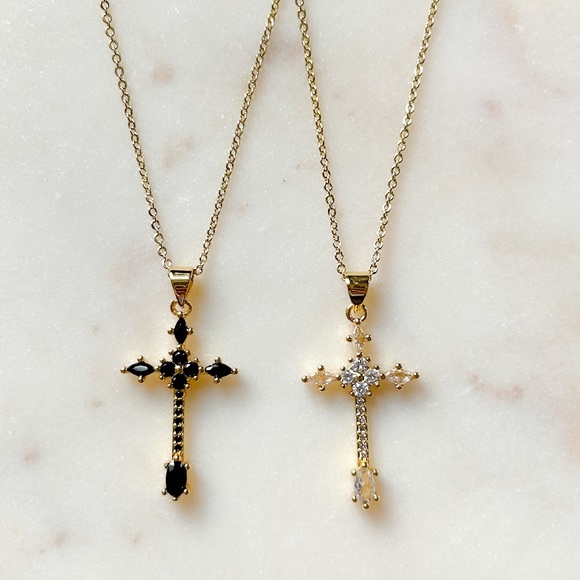 Black CZ Cross Necklace | 14k Gold Filled - Picture 8 of 9